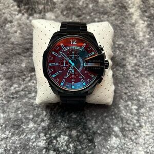 Diesel Black Bracelet Chronograph Watch with Black Dial and Blue Accents